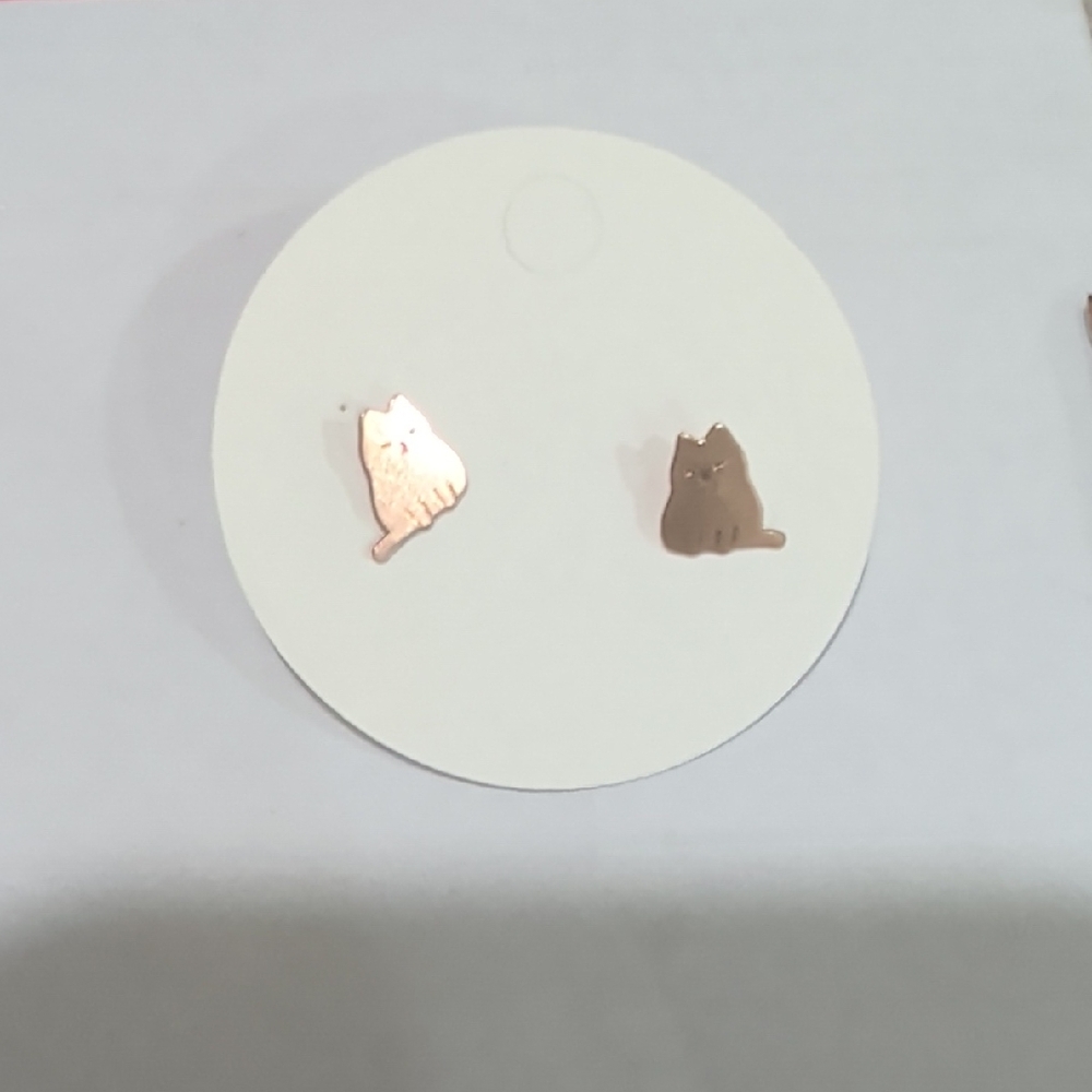Cat-Shaped Gold and Brown Earrings